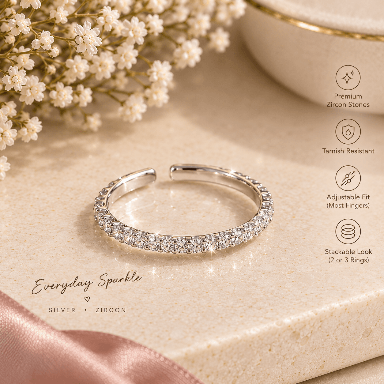 Adjustable stackable sparkle ring